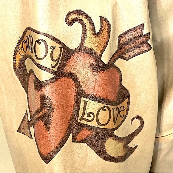SCULLY “Rodeo Cowboy Fringe Love Tattoo” Leather Jacket Size L Western Rodeo Y2K - Picture 8 of 15